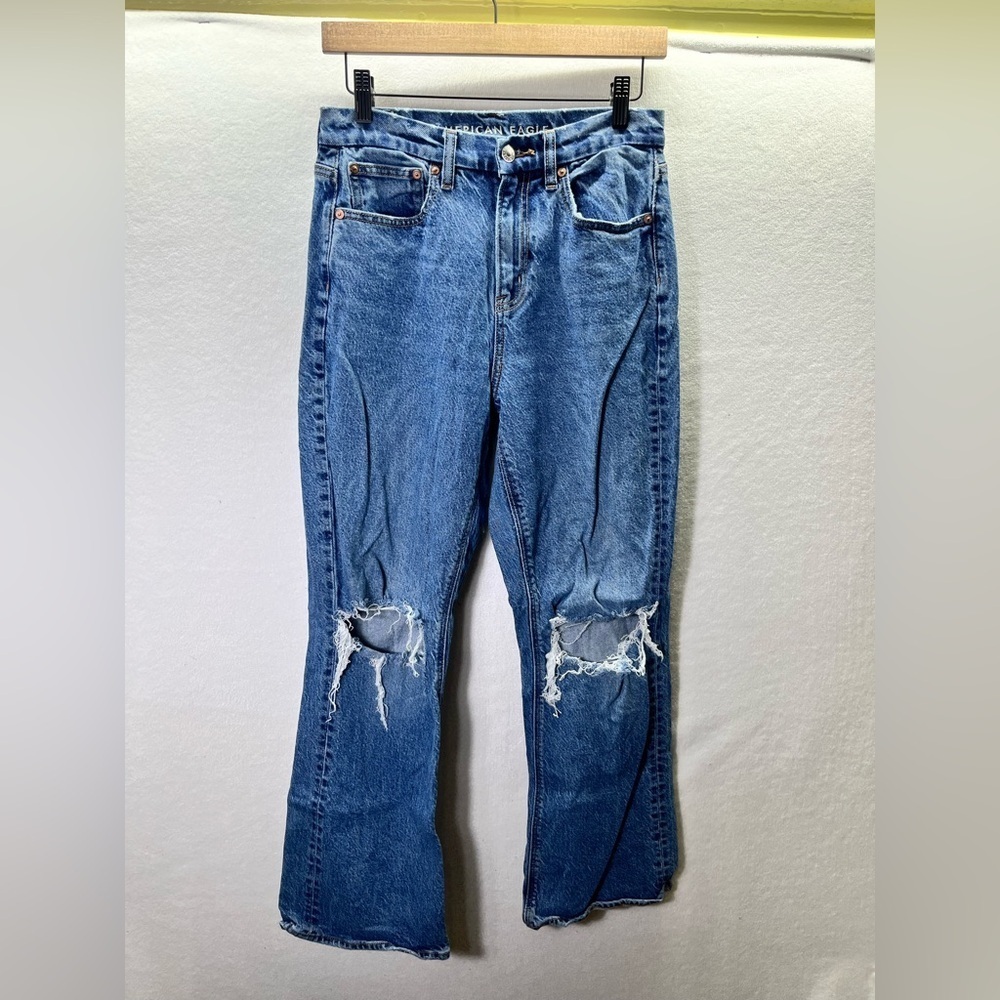 American‎ Eagle Curvy 90's Bootcut Jeans Womens 4 Short Distressed Stretch 2320